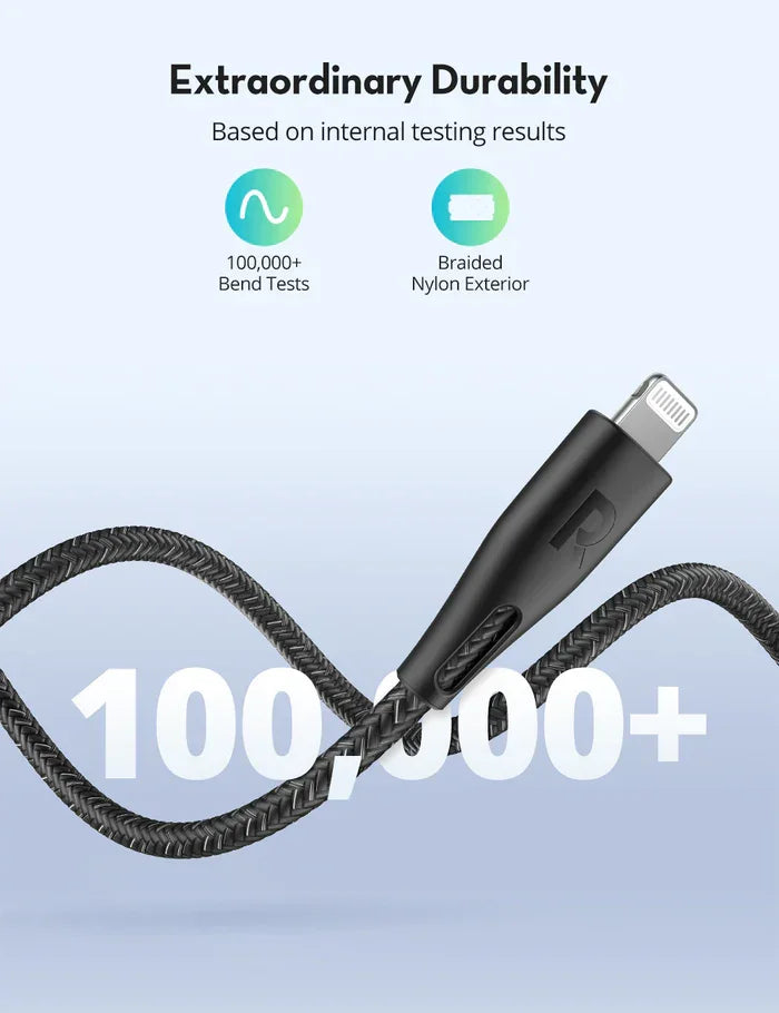 Ravpower Type-C To Lightning Cable 2M Nylon - Black - Tashqila Ravpower Type-C To Lightning Cable 2M Nylon - Black - Tashqila